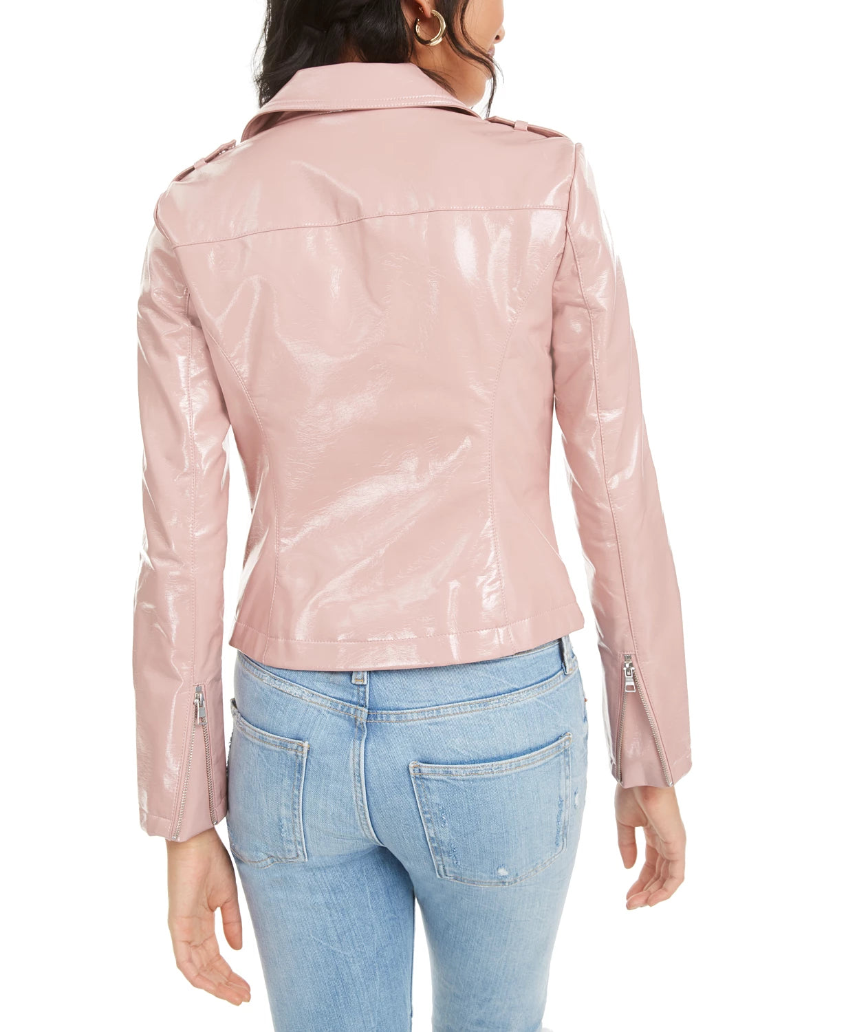 Bar III Women's Faux-Leather Moto Jacket Pink Size X-Small