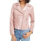 Bar III Women's Faux-Leather Moto Jacket Pink Size X-Small