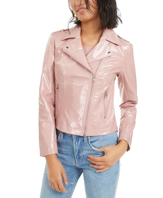 Bar III Women's Faux-Leather Moto Jacket Pink Size X-Small