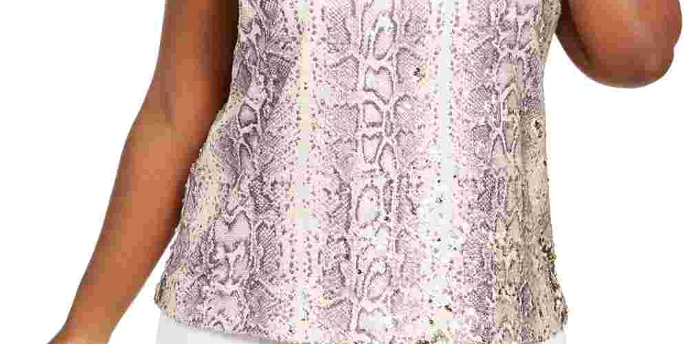 INC International Concepts Women's Plus Size Flippy Sequin Top Pink Size 1X