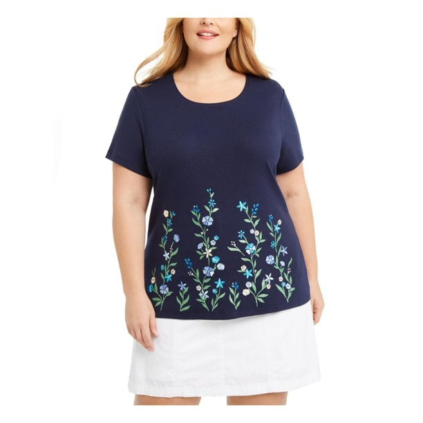 Karen Scott Women's Garden Treasure Floral-Print Top Navy Size Medium