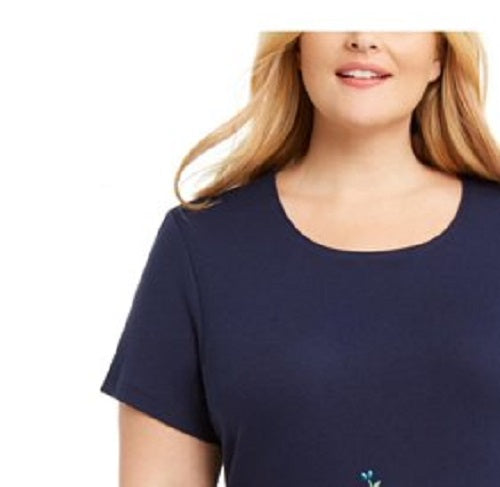 Karen Scott Women's Garden Treasure Floral-Print Top Navy Size Medium