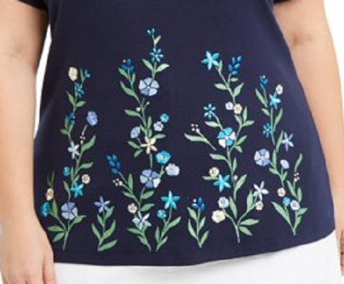 Karen Scott Women's Garden Treasure Floral-Print Top Navy Size Medium