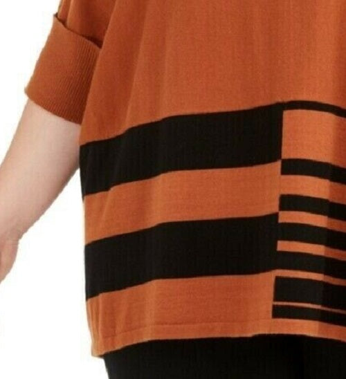 Alfani Women's Plus Size Colorblocked Turtleneck Poncho Brown Size 2X