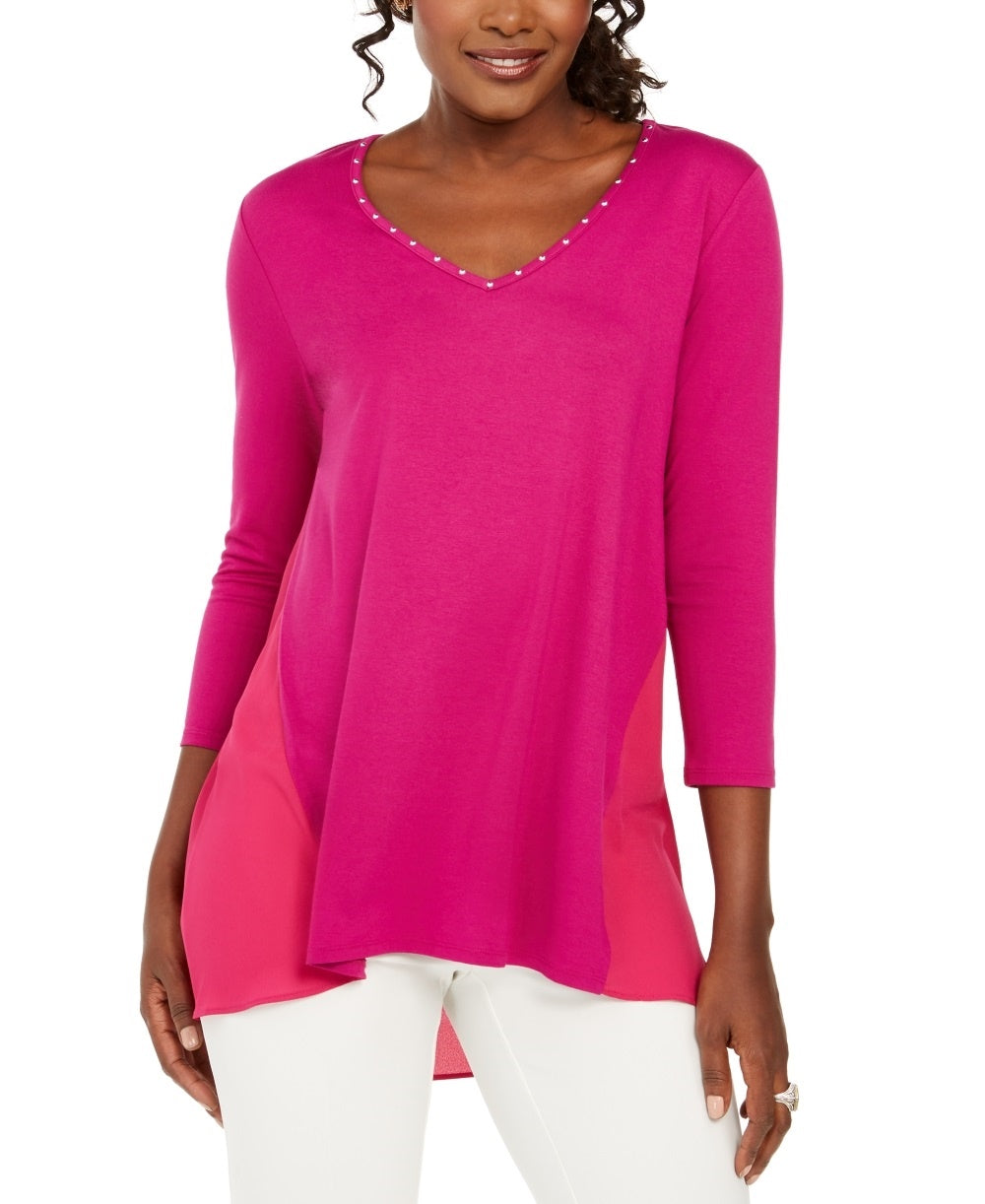 JM Collection Women's Mixed Media Studs Top Pink Size X-Small