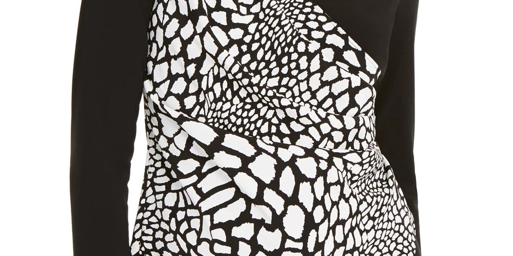 Alfani Women's Patterned Long Sleeve V Neck Wrap Top Black Size XX-Large