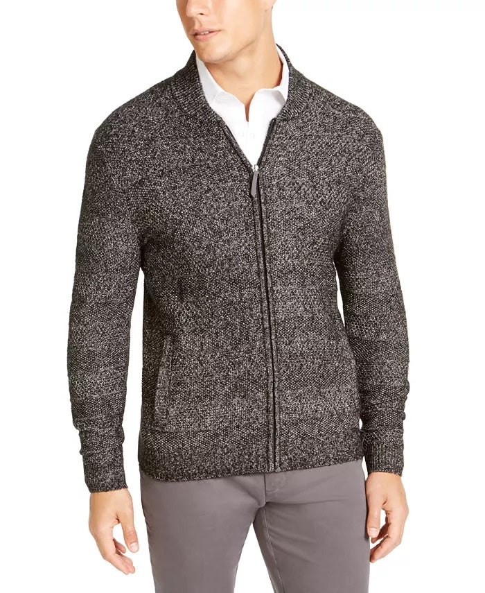 Tasso Elba Men's Full-Zip Marled Sweater Black Size Small