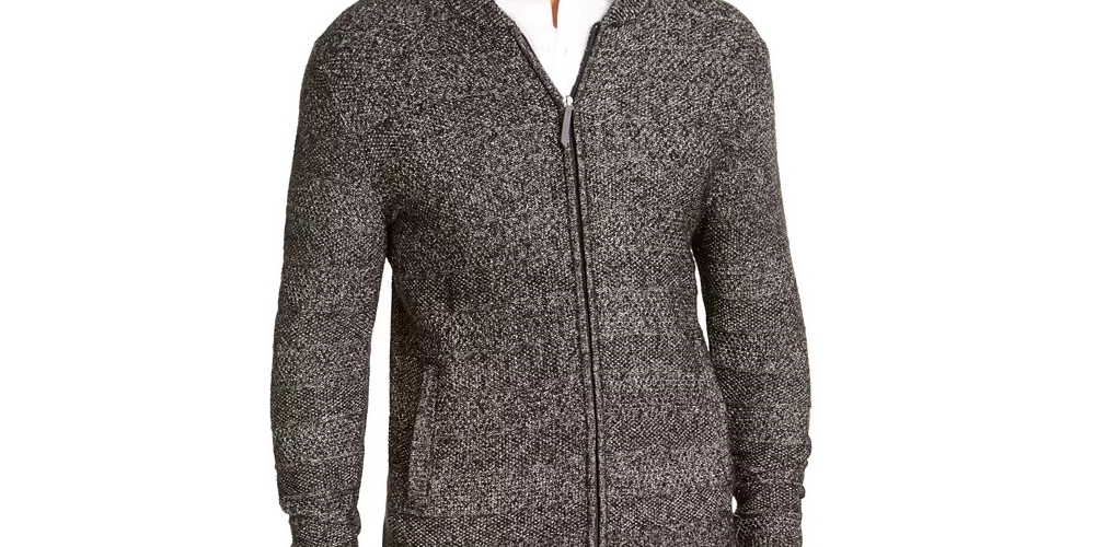Tasso Elba Men's Full-Zip Marled Sweater Black Size Small