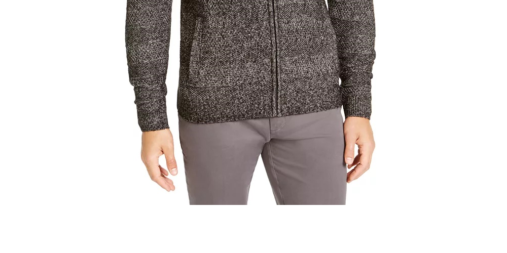 Tasso Elba Men's Full-Zip Marled Sweater Black Size Small