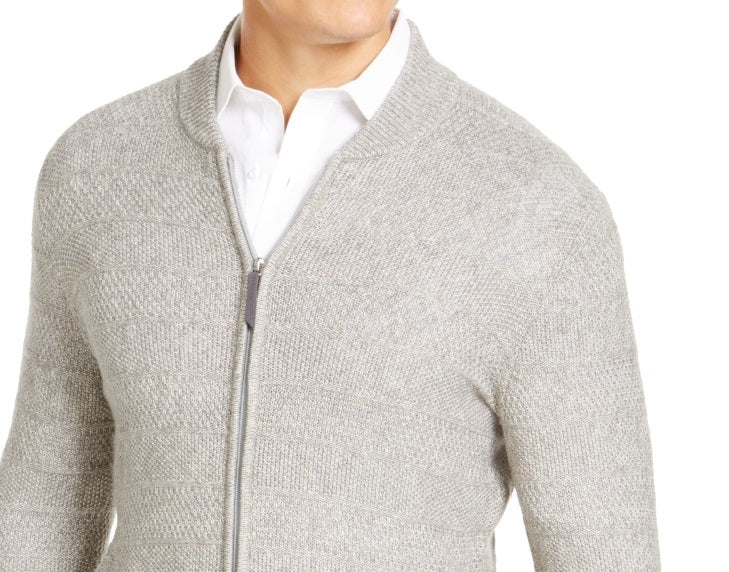 Tasso Elba Men's Full Zip Marled Sweater Grey Size Medium