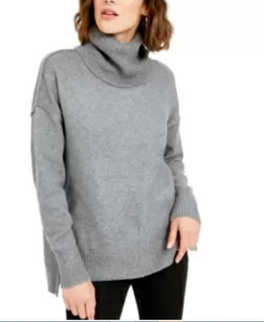 Bar III Women's Becca Tilley X Turtleneck High Low Sweater Charcoal Size XX-Large