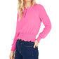Bar III Women's Becca Tilley X Sheer Sleeve Smocked Waist Top Pink Size Medium