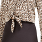 Bar III Women's Becca Tilley X Leopard-Print Tie-Front Satin Top Beige Size XX-Large