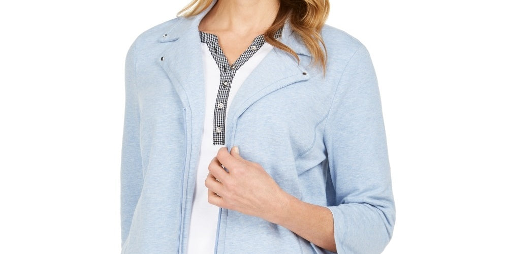 Karen Scott Women's French Terry Notched-Collar Jacket Blue Size Large