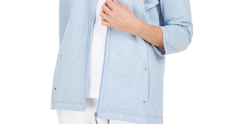 Karen Scott Women's French Terry Notched-Collar Jacket Blue Size Large