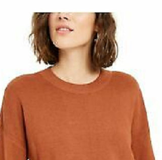 Bar III Women's Becca Tilley X Contrast-Cuff Crewneck Sweater Orange Size Large