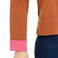 Bar III Women's Becca Tilley X Contrast-Cuff Crewneck Sweater Orange Size Large