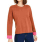 Bar III Women's Becca Tilley x Contrast-Cuff Crewneck Sweater Orange Size Medium