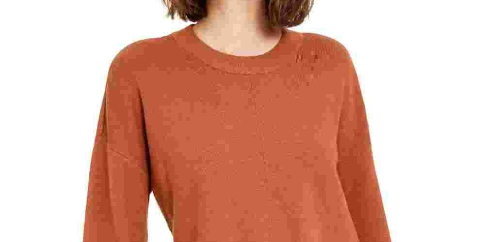 Bar III Women's Becca Tilley x Contrast-Cuff Crewneck Sweater Orange Size Medium