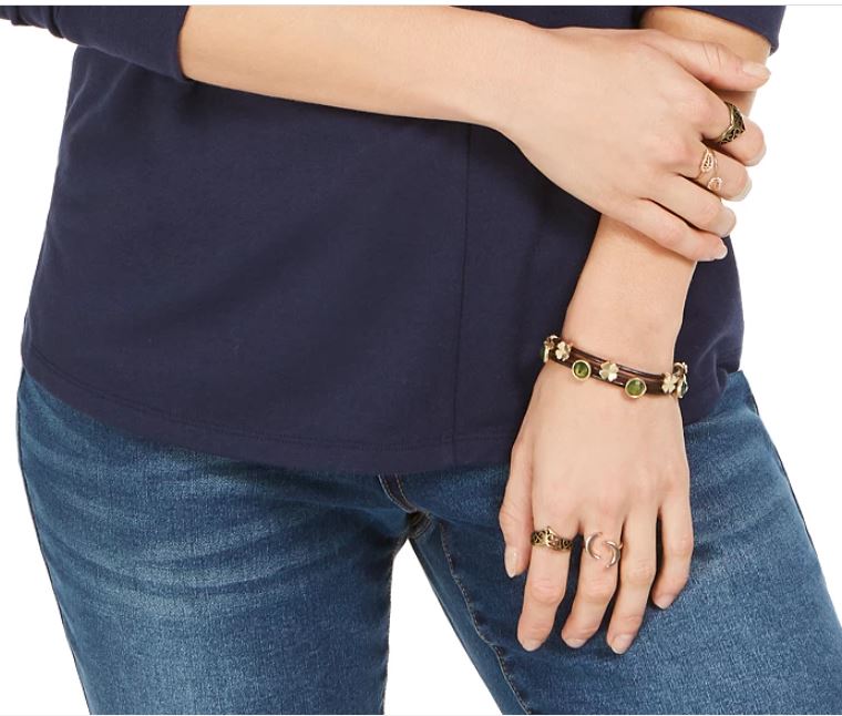 Style & Co Women's Split Neck Top Navy Size Small