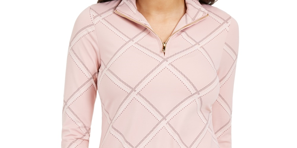 Charter Club Women's Petite Printed Mock-Neck Top Pink Size Petite Large