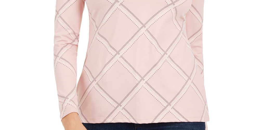 Charter Club Women's Petite Printed Mock-Neck Top Pink Size Petite Large