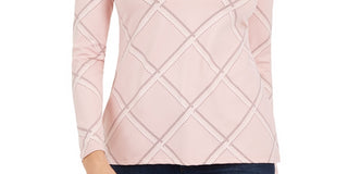 Charter Club Women's Petite Printed Mock-Neck Top Pink Size Petite Large