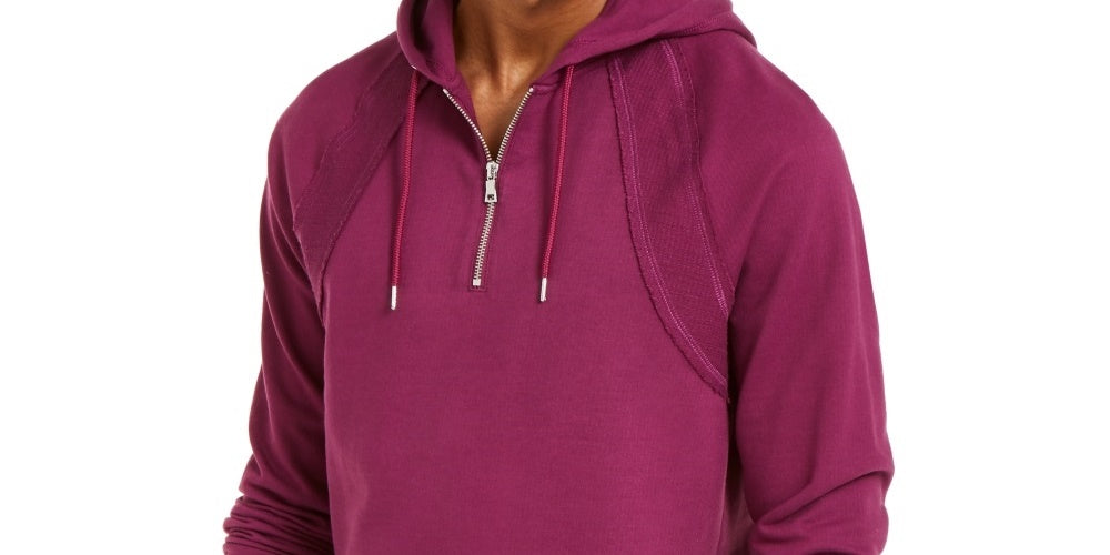 INC International Concepts Men's Hooded Quarter Zip Sweater Classic Purple Size Small