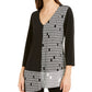 Alfani Women's Mixed Print Asymmetrical Hem Top  Black Size Petite Small