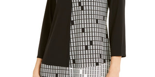 Alfani Women's Mixed Print Asymmetrical Hem Top  Black Size Petite Small