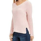 Style & Co Women's Ribbed V-Neck Cotton Sweater Pink Size X-Large