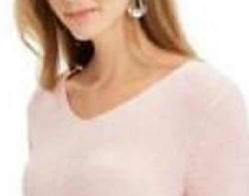 Style & Co Women's Ribbed V-Neck Cotton Sweater Pink Size X-Large