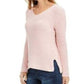 Style & Co Women's Ribbed V-Neck Cotton Sweater Pink Size XX-Large