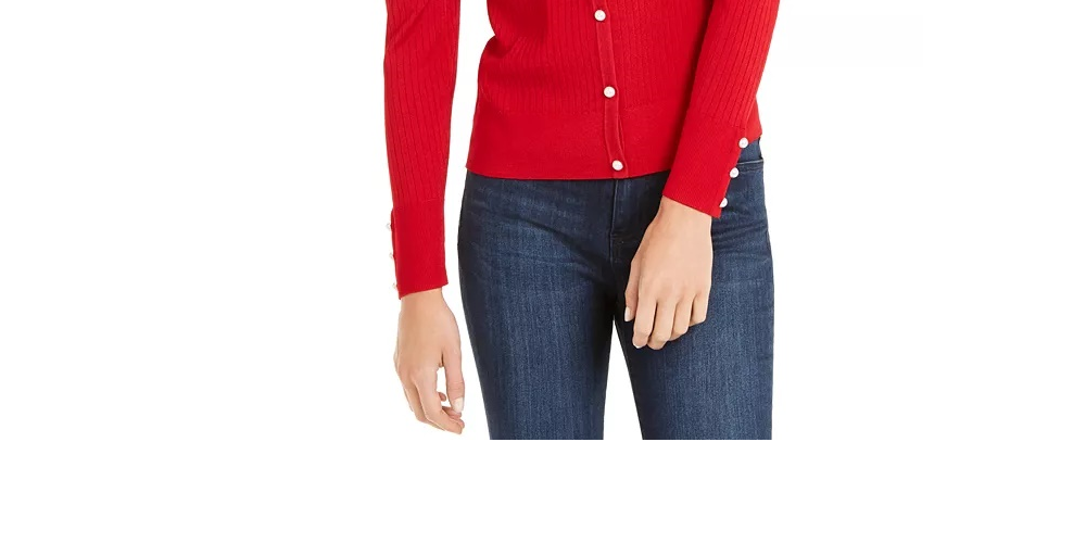 INC International Concepts Women's Puff Sleeve Cardigan Sweater Red Size Small