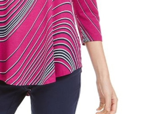 JM Collection Women's Swirl-Print 3/4-Sleeve T-Shirt Pink Size Small