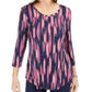 JM Women's Collection Women's Printed 3/4-Sleeve T-Shirt Pink Size Extra Large