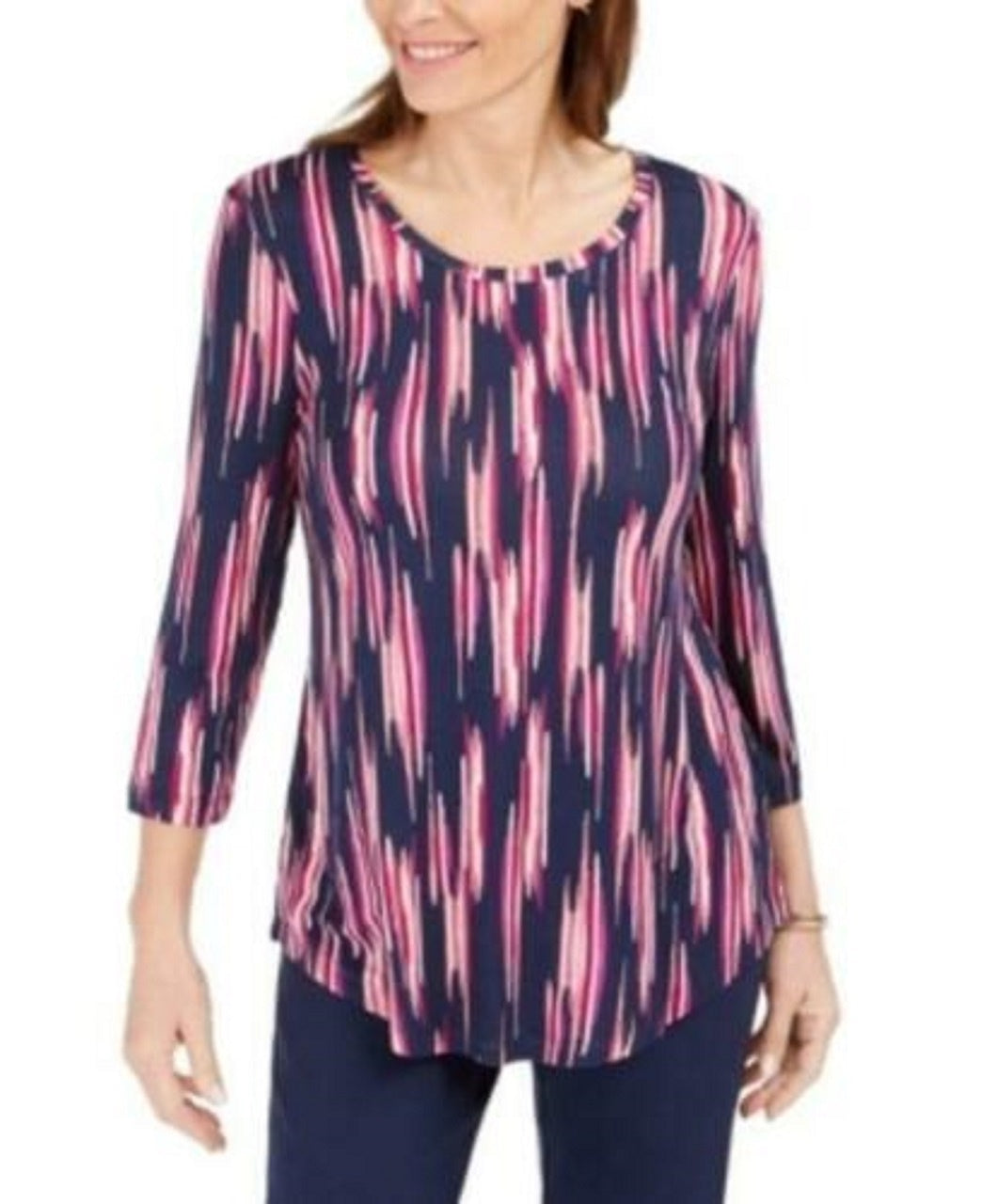 JM Women's Collection Women's Printed 3/4-Sleeve T-Shirt Pink Size Extra Large