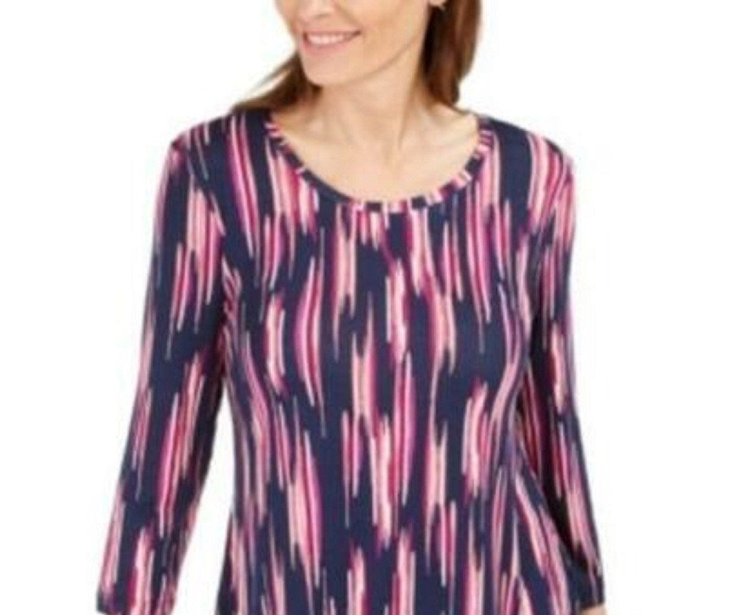 JM Women's Collection Women's Printed 3/4-Sleeve T-Shirt Pink Size Extra Large