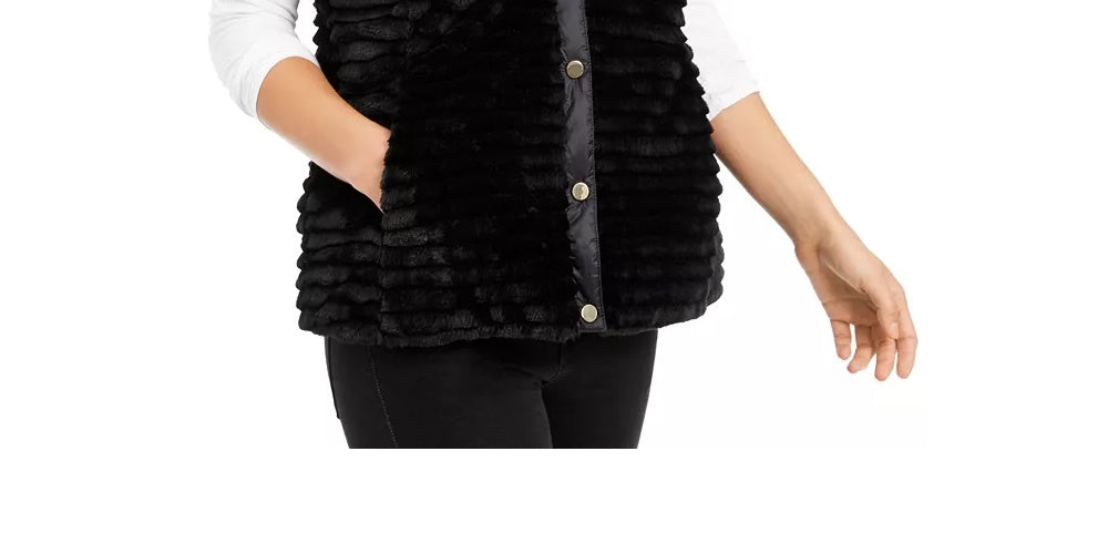 Charter Club Women's Faux-Fur Hooded Reversible Vest Black Size X-Large