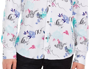 INC International Concepts Men's Shirt Tropical Print Sketch White Size Small