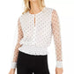 Bar III Women's Becca Tilley X Polka Dot Smocked Waist Top White Size Large