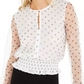 Bar III Women's Becca Tilley X Polka Dot Smocked Waist Top White Size Large