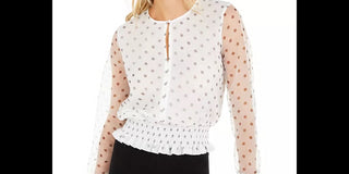 Bar III Women's Becca Tilley X Polka Dot Smocked Waist Top White Size Large
