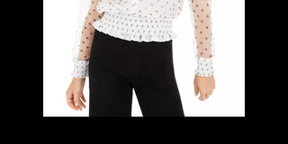 Bar III Women's Becca Tilley X Polka Dot Smocked Waist Top White Size Large