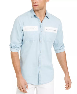 INC International Concepts Men's Avery Snap Collared Casual Shirt Blue Size Small