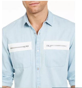 INC International Concepts Men's Avery Snap Collared Casual Shirt Blue Size Small
