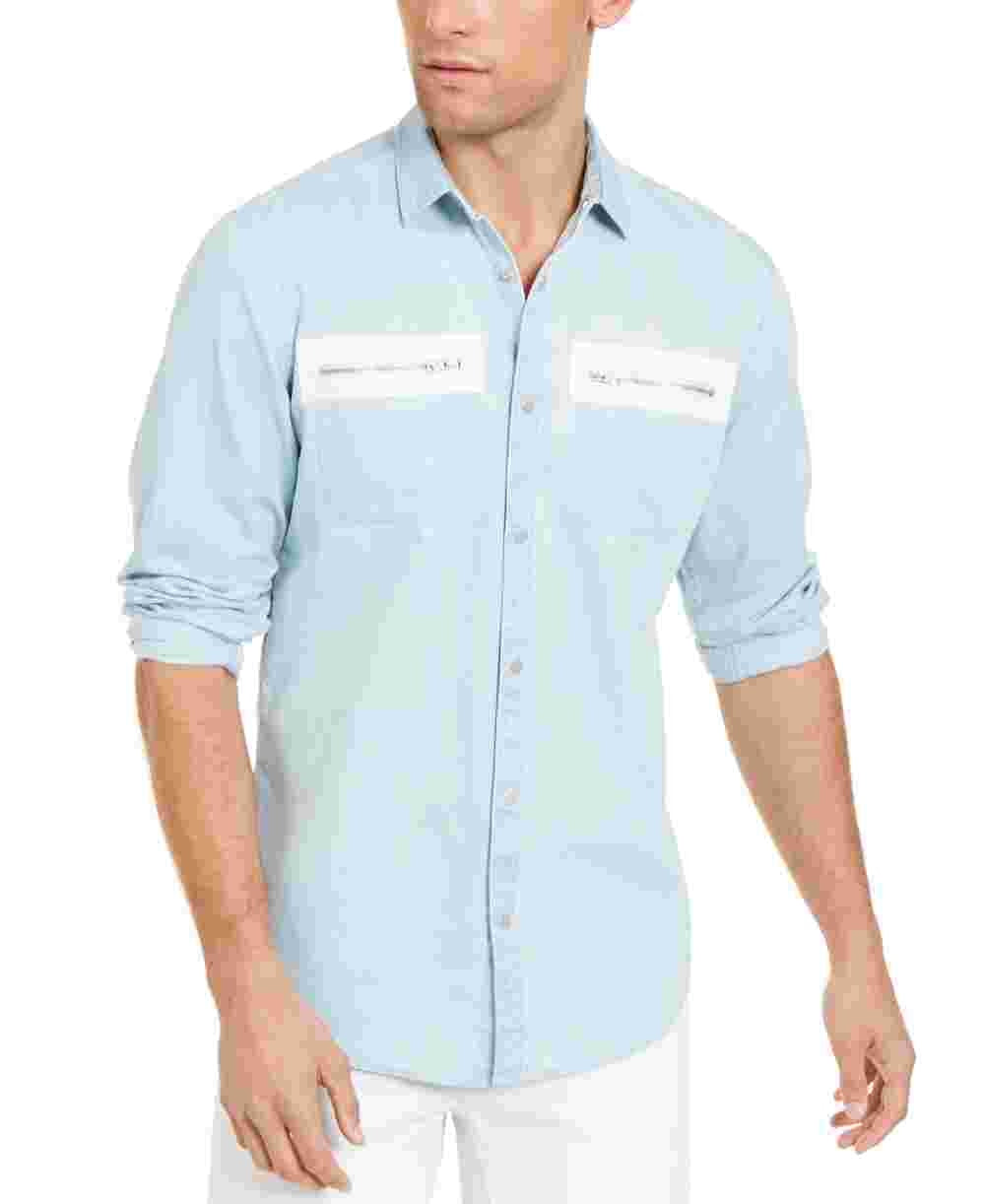 INC International Concepts Men's Light Blue Collared Dress Shirt Blue Size X-Small