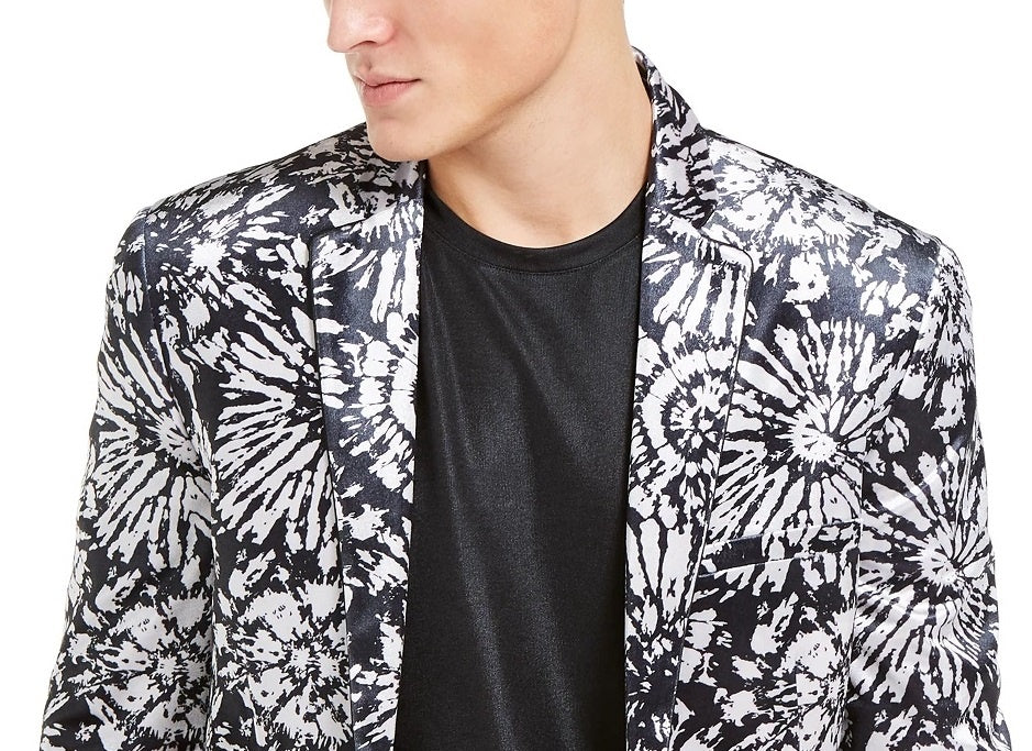 INC International Concepts Men's Velvet Printed Two-Button Blazer White Size XX-Large