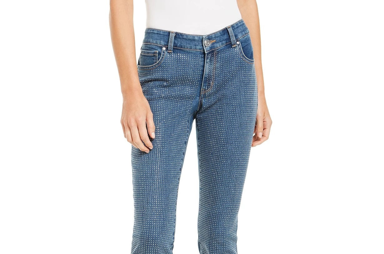 INC International Concepts Women's Petite Embellished-Front Skinny Jeans Blue Size 4P