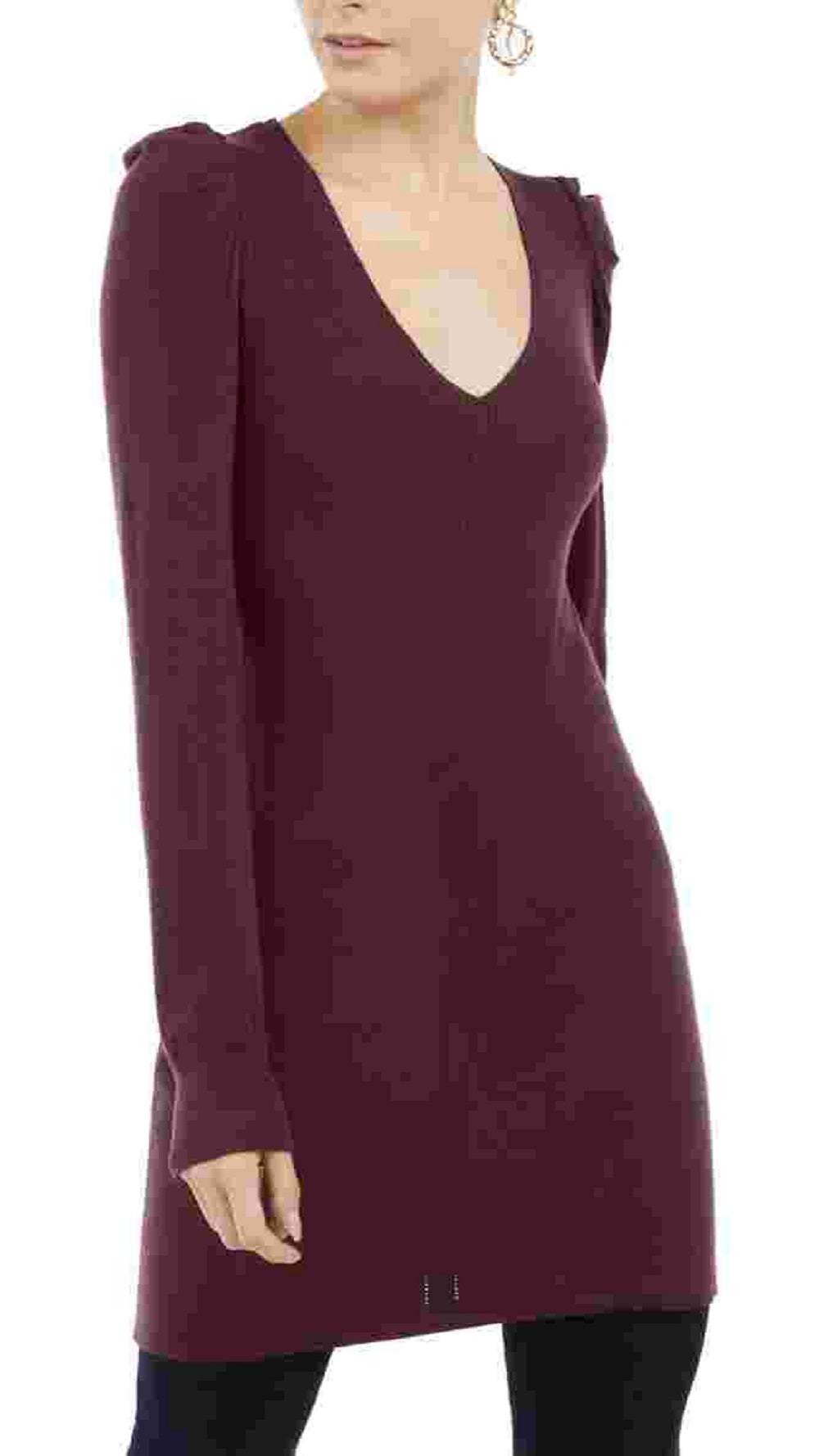 INC International Concepts Women's Burgundy V Neck Tunic Sweater Red Size Small